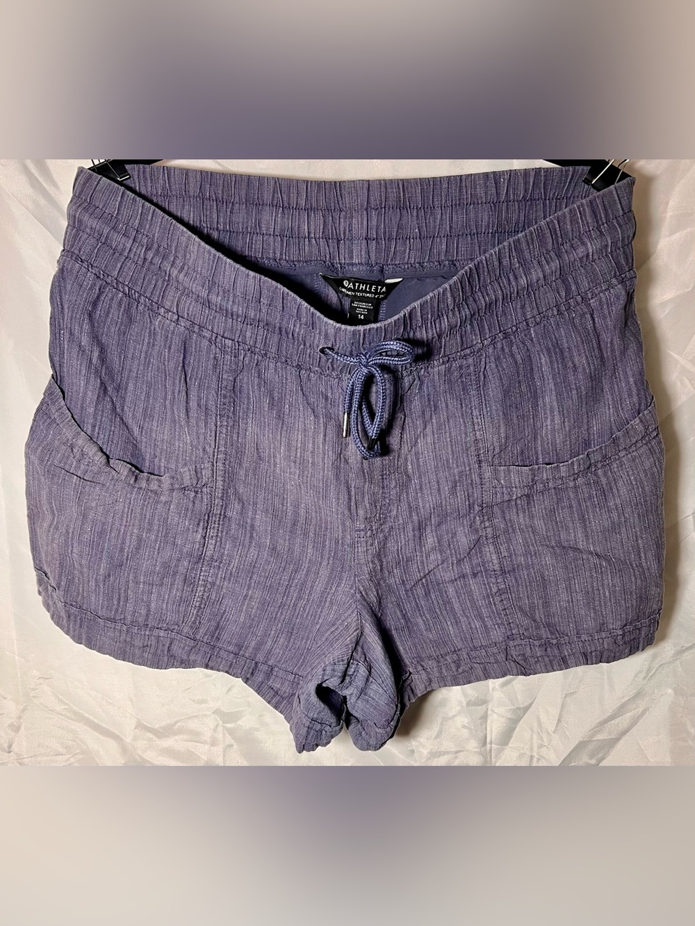 Athleta Cabo Textured Linen Mid Rise Travel Shorts Size 14
